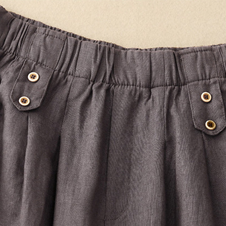 Buddha Stones Sommer-Haremshose aus Baumwolle und Leinen, einfarbig, lässig, Länge 7–8, Knöpfe, mit Taschen - image 9