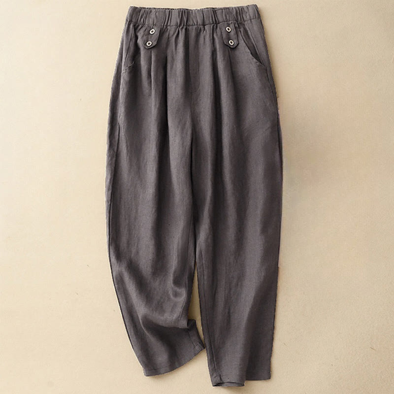 Buddha Stones Sommer-Haremshose aus Baumwolle und Leinen, einfarbig, lässig, Länge 7–8, Knöpfe, mit Taschen - Schiefergrau - US 8-10, UK/AU 12-14, EU 40-42 (2XL) - image 5
