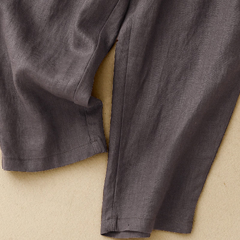 Buddha Stones Sommer-Haremshose aus Baumwolle und Leinen, einfarbig, lässig, Länge 7–8, Knöpfe, mit Taschen - image 6