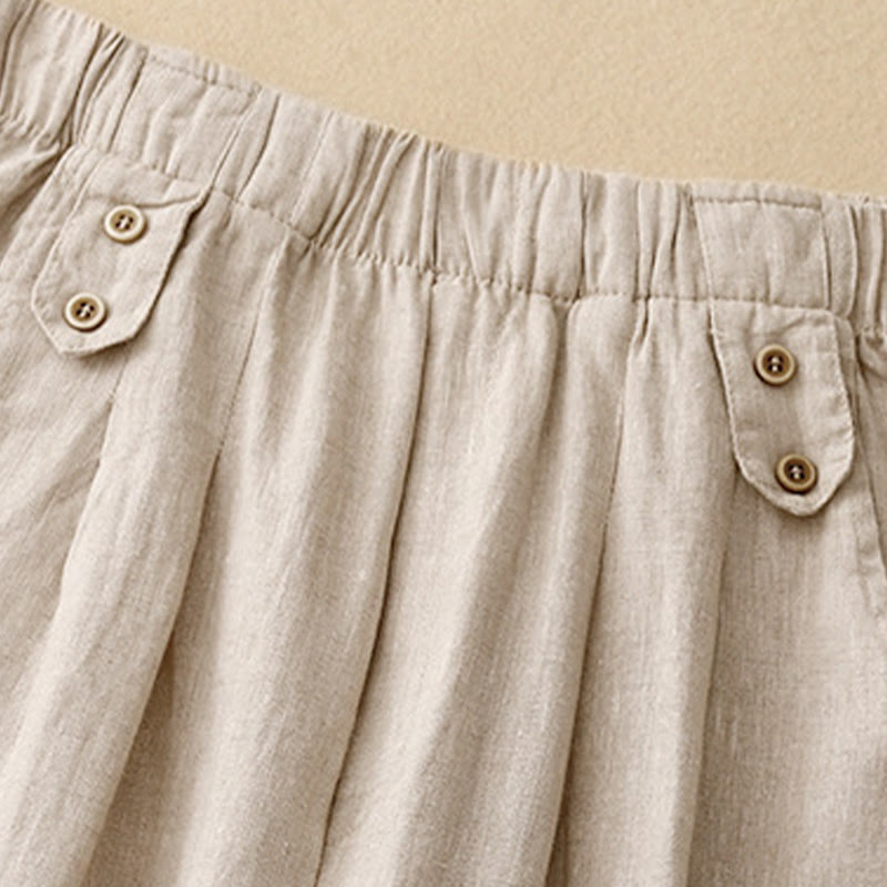 Buddha Stones Sommer-Haremshose aus Baumwolle und Leinen, einfarbig, lässig, Länge 7–8, Knöpfe, mit Taschen - image 12