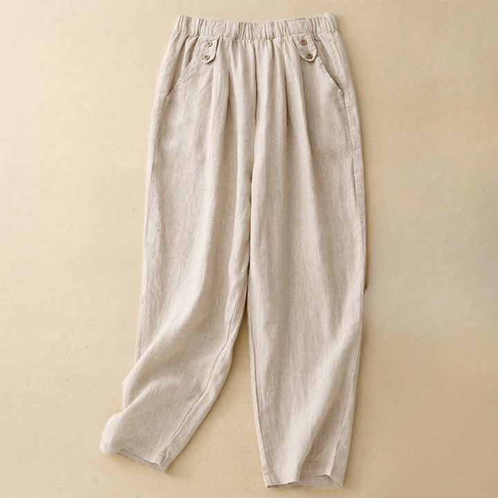 Buddha Stones Sommer-Haremshose aus Baumwolle und Leinen, einfarbig, lässig, Länge 7–8, Knöpfe, mit Taschen - Beige - US 8-10, UK/AU 12-14, EU 40-42 (2XL) - image 10