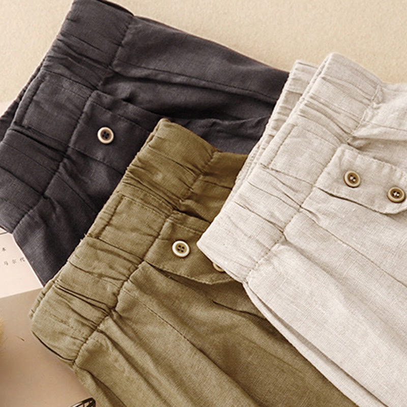 Buddha Stones Sommer-Haremshose aus Baumwolle und Leinen, einfarbig, lässig, Länge 7–8, Knöpfe, mit Taschen - image 20