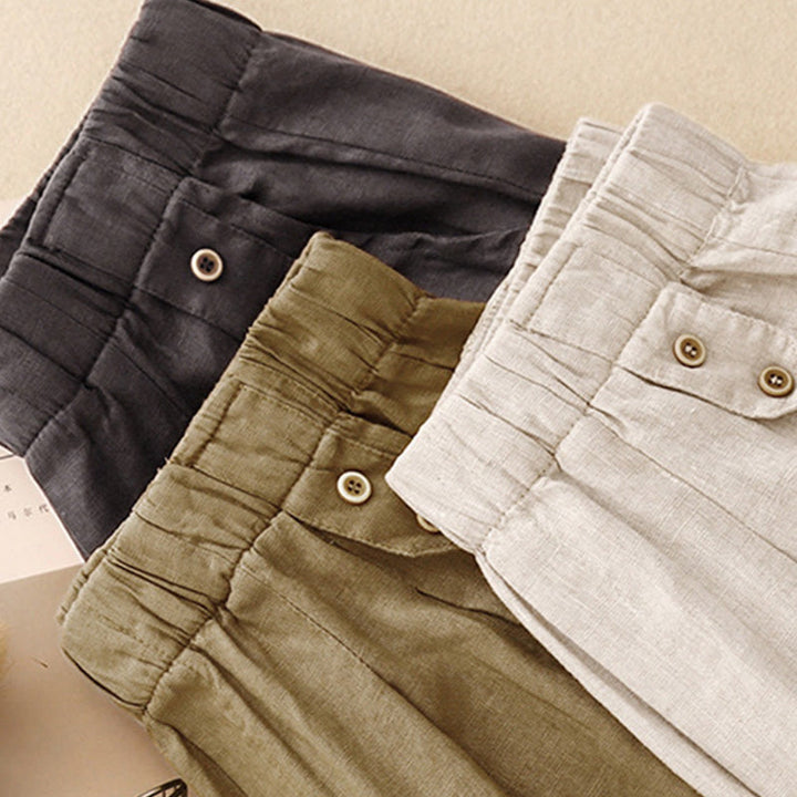 Buddha Stones Sommer-Haremshose aus Baumwolle und Leinen, einfarbig, lässig, Länge 7–8, Knöpfe, mit Taschen - image 20