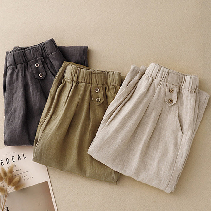 Buddha Stones Sommer-Haremshose aus Baumwolle und Leinen, einfarbig, lässig, Länge 7–8, Knöpfe, mit Taschen - image 21