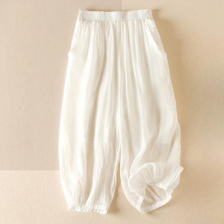 Buddha Stones Sommer-Hose, einfarbig, lässig, kurze Hose, doppellagig, aus Baumwolle und Leinen, mit Taschen