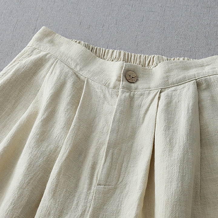 Buddha Stones Lässige, schlichte, lockere Damenhose aus Polyester mit weitem Bein und Taschen in der Länge 7–8