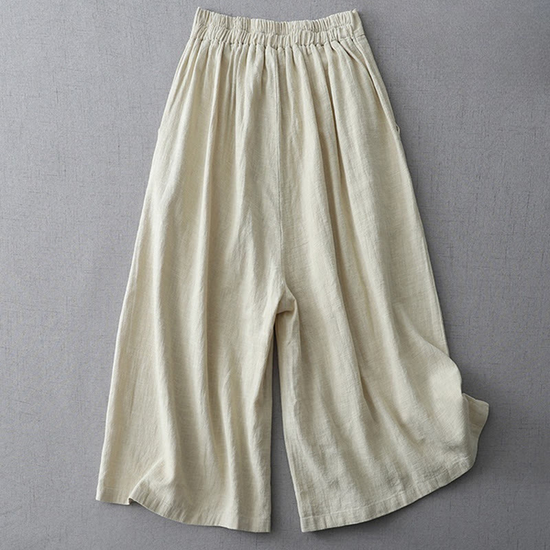 Buddha Stones Lässige, schlichte, lockere Damenhose aus Polyester mit weitem Bein und Taschen in der Länge 7–8