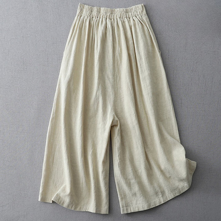 Buddha Stones Lässige, schlichte, lockere Damenhose aus Polyester mit weitem Bein und Taschen in der Länge 7–8