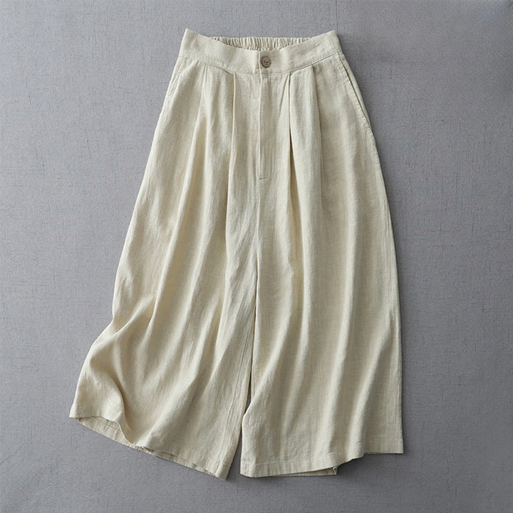 Buddha Stones Lässige, schlichte, lockere Damenhose aus Polyester mit weitem Bein und Taschen in der Länge 7–8