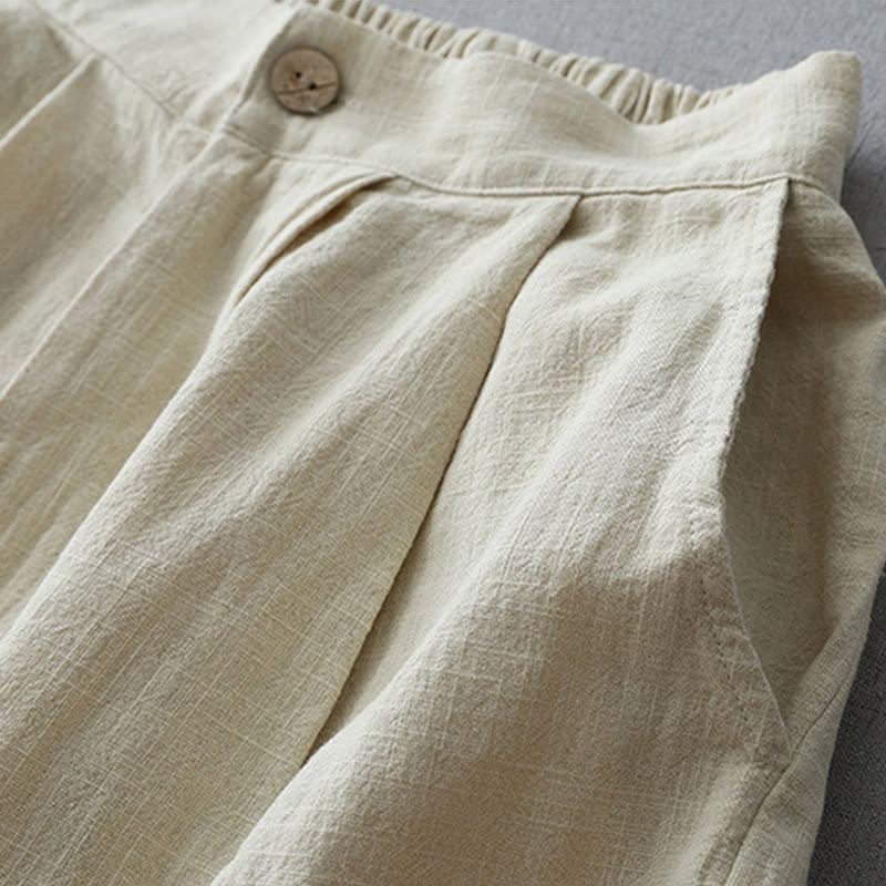 Buddha Stones Lässige, schlichte, lockere Damenhose aus Polyester mit weitem Bein und Taschen in der Länge 7–8