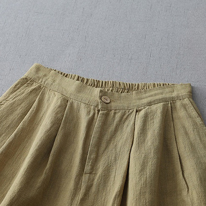 Buddha Stones Lässige, schlichte, lockere Damenhose aus Polyester mit weitem Bein und Taschen in der Länge 7–8