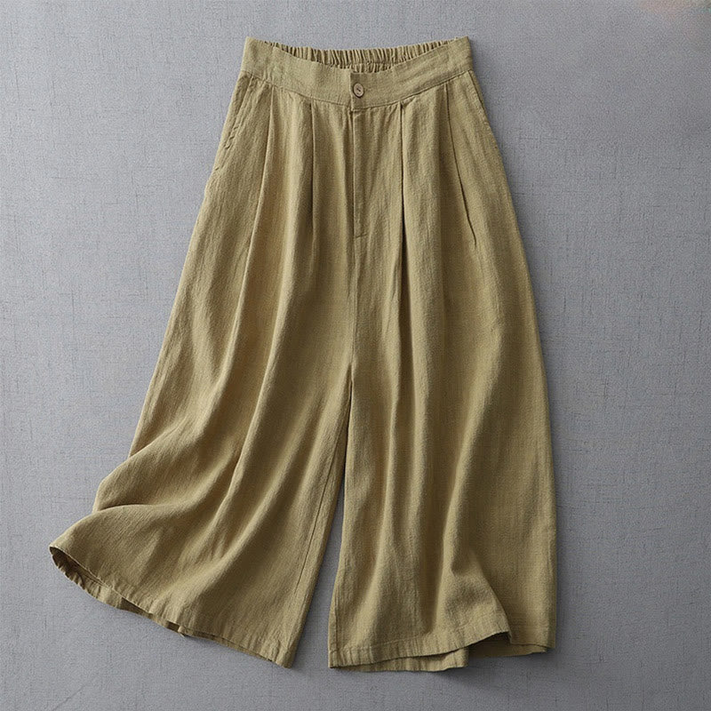 Buddha Stones Lässige, schlichte, lockere Damenhose aus Polyester mit weitem Bein und Taschen in der Länge 7–8