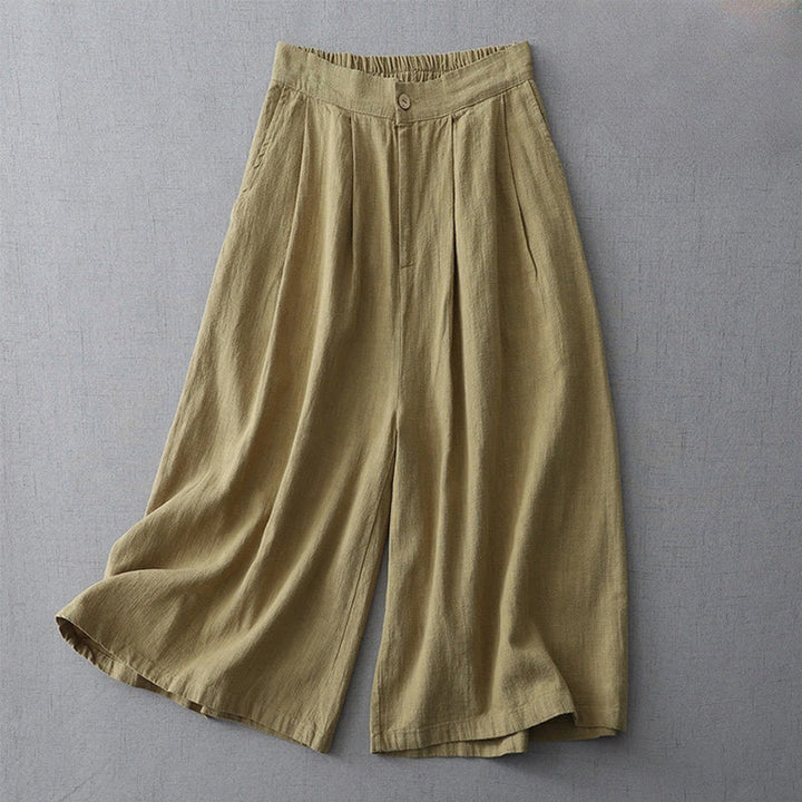 Buddha Stones Lässige, schlichte, lockere Damenhose aus Polyester mit weitem Bein und Taschen in der Länge 7–8