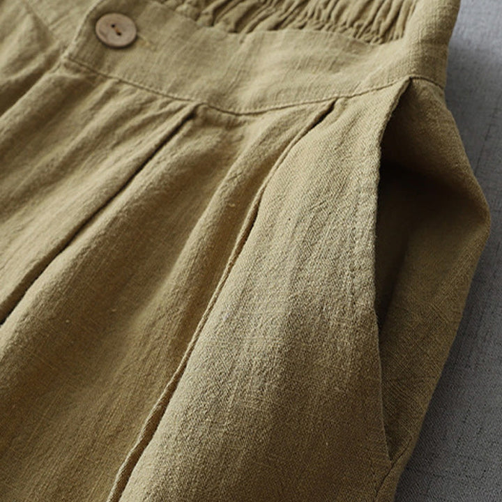 Buddha Stones Lässige, schlichte, lockere Damenhose aus Polyester mit weitem Bein und Taschen in der Länge 7–8