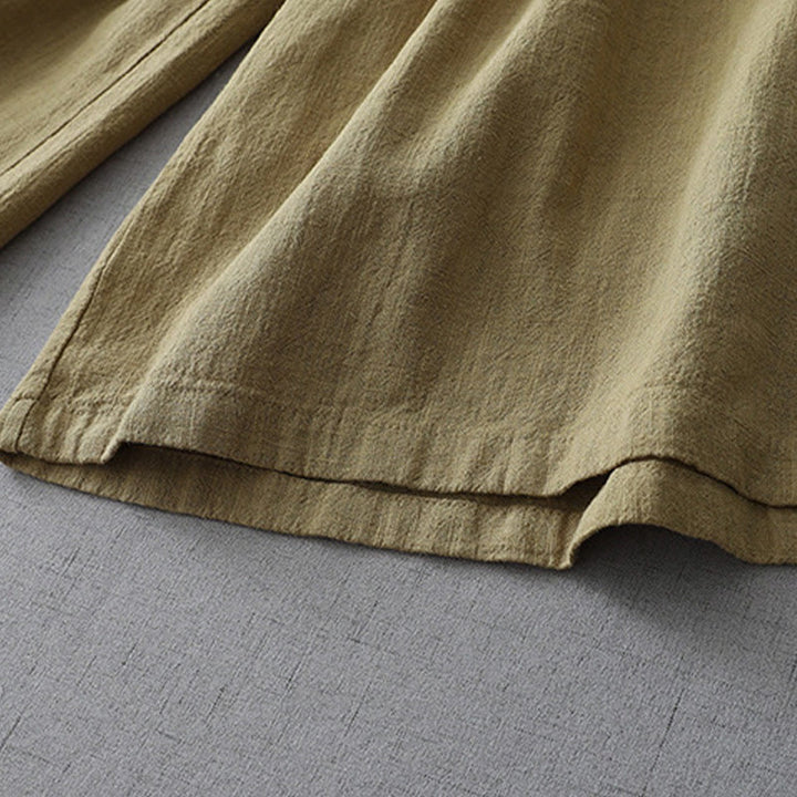 Buddha Stones Lässige, schlichte, lockere Damenhose aus Polyester mit weitem Bein und Taschen in der Länge 7–8