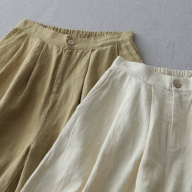 Buddha Stones Lässige, schlichte, lockere Damenhose aus Polyester mit weitem Bein und Taschen in der Länge 7–8