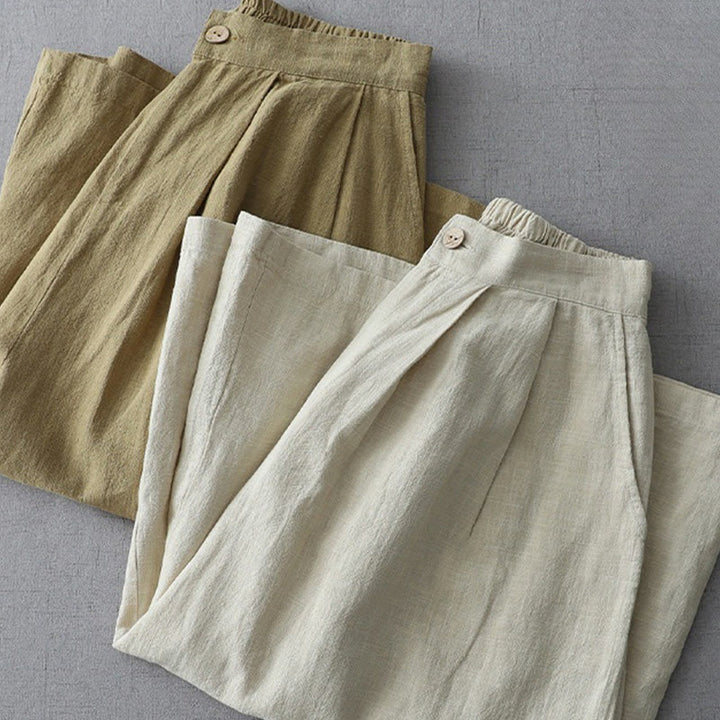 Buddha Stones Lässige, schlichte, lockere Damenhose aus Polyester mit weitem Bein und Taschen in der Länge 7–8