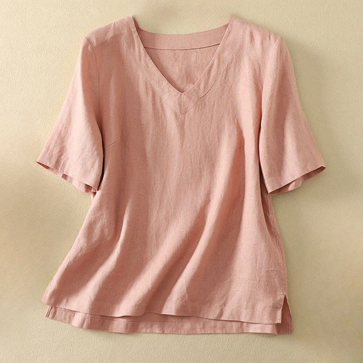 Buddha Stones Sommer Lässiges, schlichtes Damen-T-Shirt aus Baumwolle mit V-Ausschnitt und halblangen Ärmeln - Rosa - US8-10， UK/AU12-14，EU40-42 (2XL) - image 5