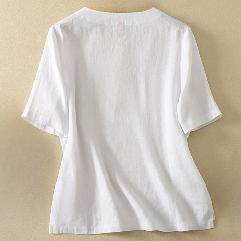 Buddha Stones Sommer Lässiges, schlichtes Damen-T-Shirt aus Baumwolle mit V-Ausschnitt und halblangen Ärmeln - image 11