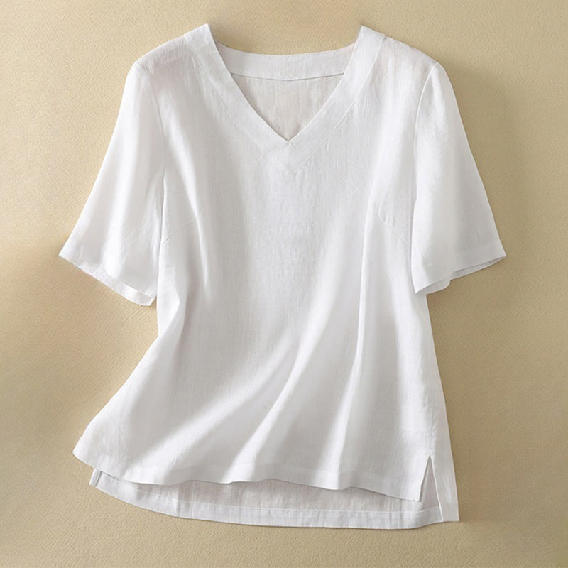 Buddha Stones Sommer Lässiges, schlichtes Damen-T-Shirt aus Baumwolle mit V-Ausschnitt und halblangen Ärmeln - Weiß - US8-10， UK/AU12-14，EU40-42 (2XL) - image 10