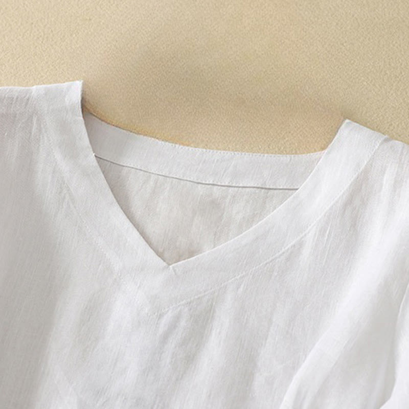 Buddha Stones Sommer Lässiges, schlichtes Damen-T-Shirt aus Baumwolle mit V-Ausschnitt und halblangen Ärmeln - image 12