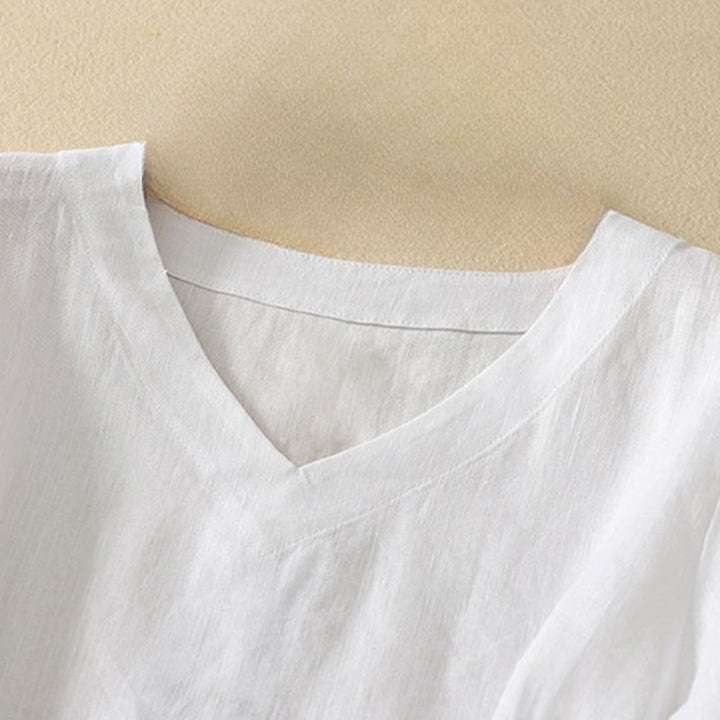 Buddha Stones Sommer Lässiges, schlichtes Damen-T-Shirt aus Baumwolle mit V-Ausschnitt und halblangen Ärmeln - image 12