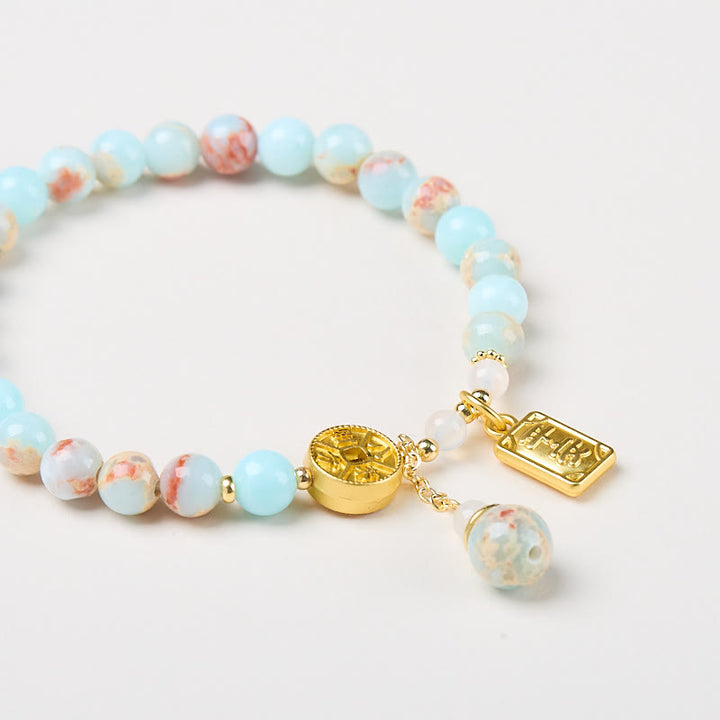 Buddha Stones Shoushan-Stein Kupfermünze Geld aus allen Richtungen Reichtum Armband