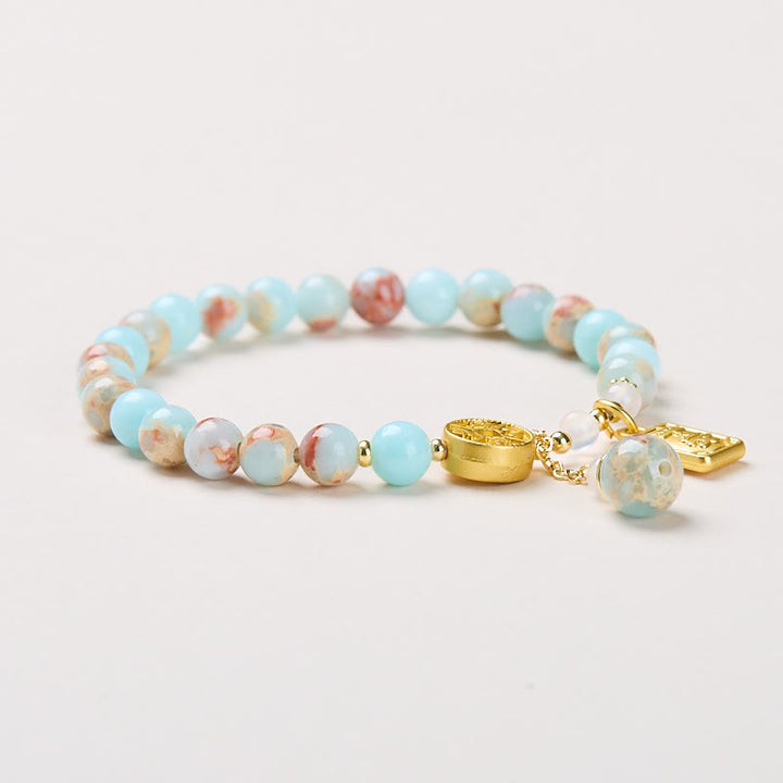 Buddha Stones Shoushan-Stein Kupfermünze Geld aus allen Richtungen Reichtum Armband