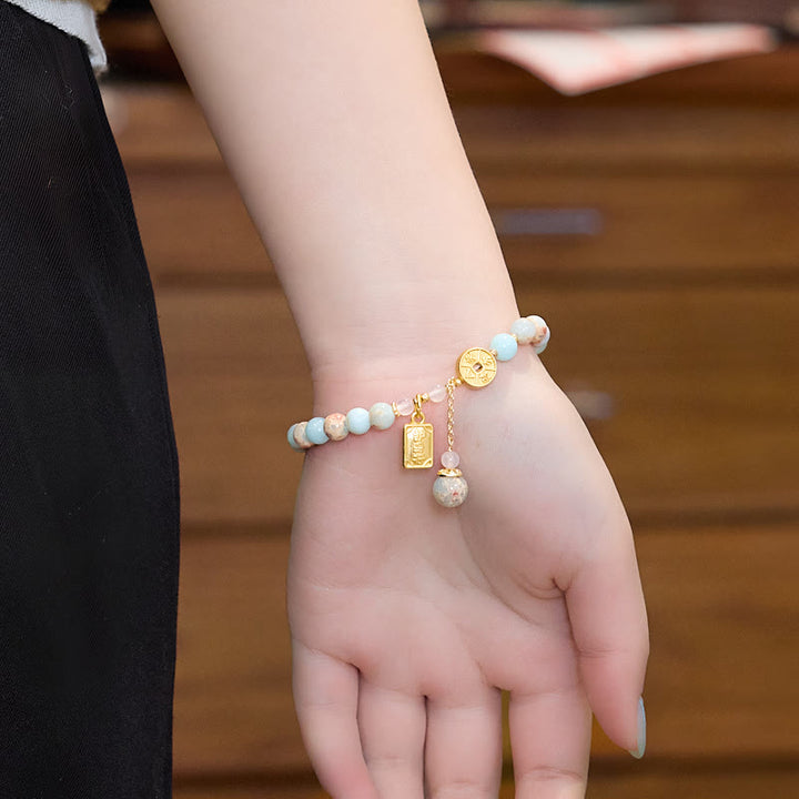 Buddha Stones Shoushan-Stein Kupfermünze Geld aus allen Richtungen Reichtum Armband