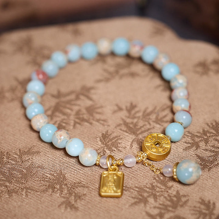 Buddha Stones Shoushan-Stein Kupfermünze Geld aus allen Richtungen Reichtum Armband