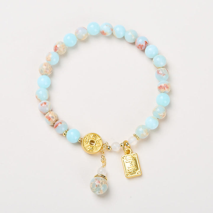 Buddha Stones Shoushan-Stein Kupfermünze Geld aus allen Richtungen Reichtum Armband