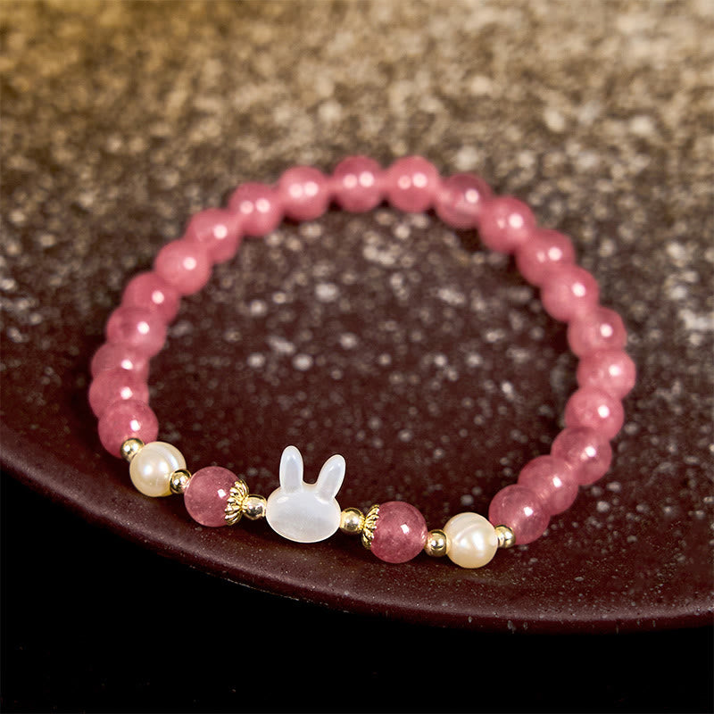 Buddha Stones Erdbeerquarz Perlen Katze Kaninchen Heilarmband - image 2