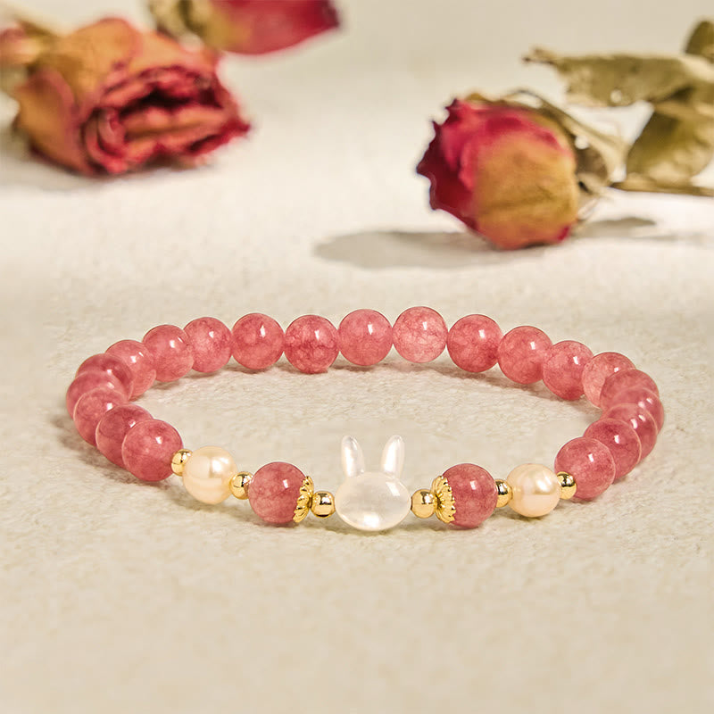 Buddha Stones Erdbeerquarz Perlen Katze Kaninchen Heilarmband - Erdbeerquarz-Kaninchen (Handgelenkumfang 14–16 cm) - image 1