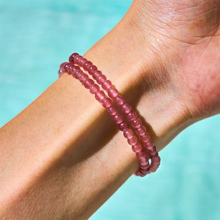 Buddha Stones Natürliche Erdbeerquarz Perle Schmetterling Wassertropfen Positive Doppelwickelarmband