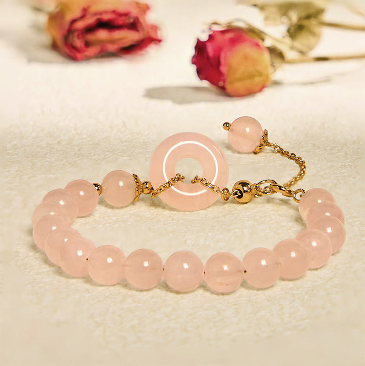 Buddha Stones Natürliche rosa Kristallperlen Peace Buckle Selbstakzeptanzarmband