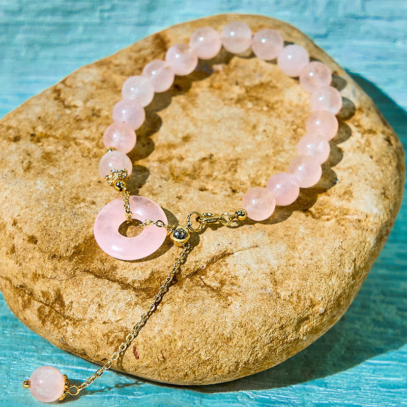 Buddha Stones Natürliche rosa Kristallperlen Peace Buckle Selbstakzeptanzarmband