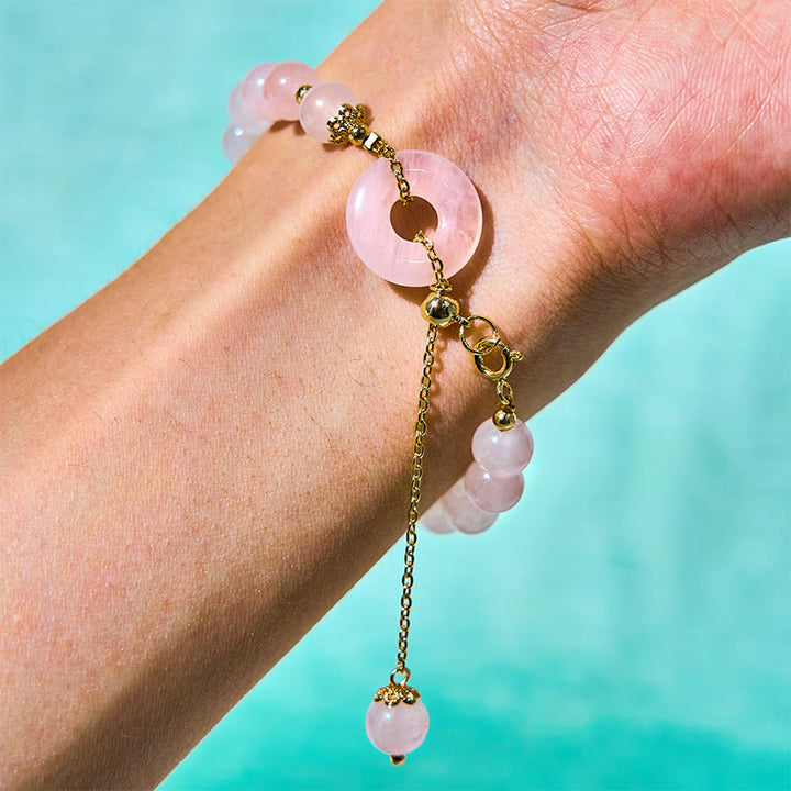 Buddha Stones Natürliche rosa Kristallperlen Peace Buckle Selbstakzeptanzarmband