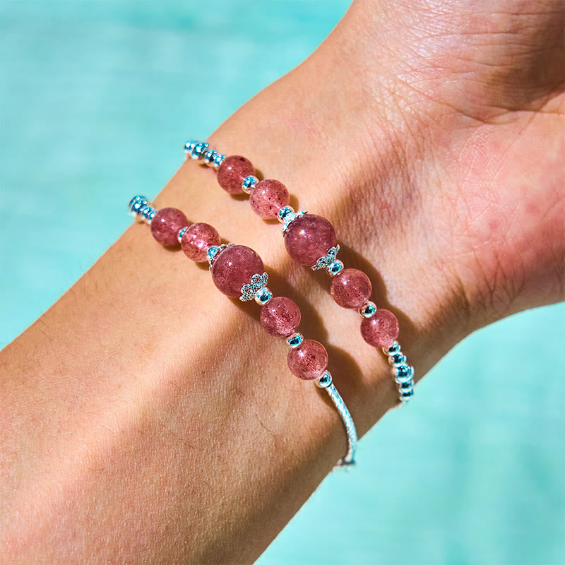 Buddha Stones Natürlicher Erdbeerquarz Schleifenknoten Rosette Charm Heilung Doppelwickelarmband