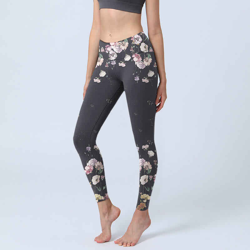 Buddha Stones Stiefmütterchen Blumenmuster Druck Gym Leggings Damen Yoga Hose - Schwarz - US18， UK/AU22，EU50 (4XL) - image 1