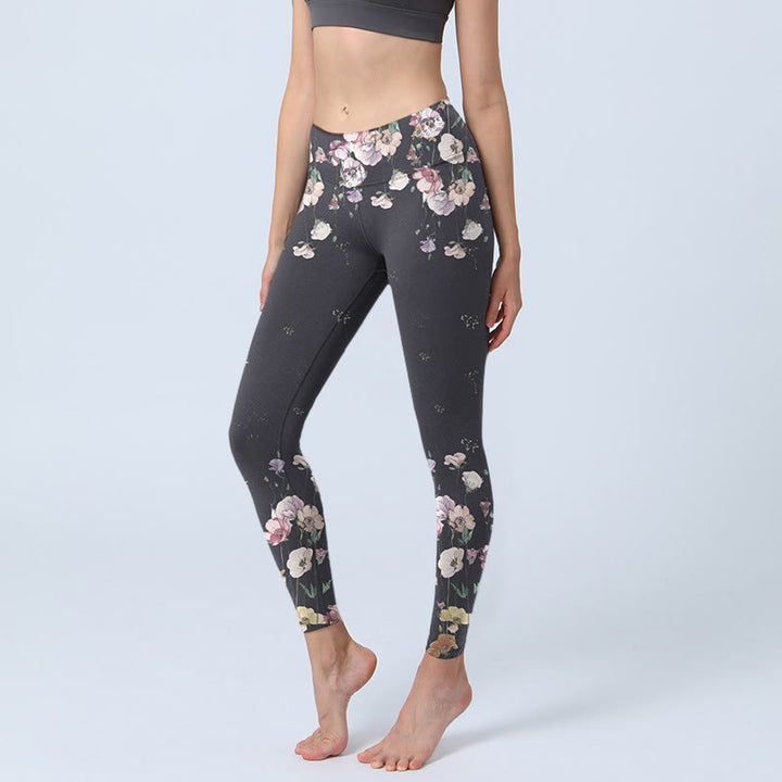 Buddha Stones Stiefmütterchen Blumenmuster Druck Gym Leggings Damen Yoga Hose - Schwarz - US18， UK/AU22，EU50 (4XL) - image 1
