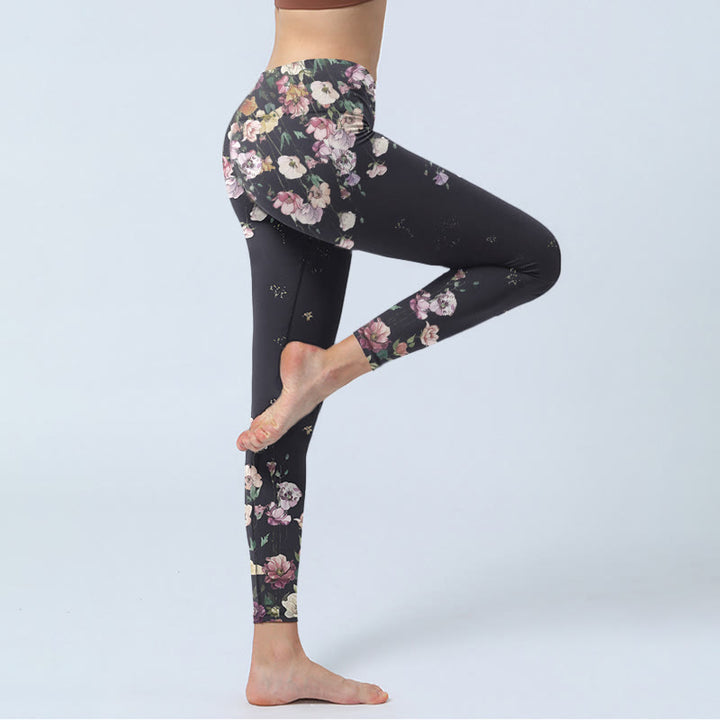 Buddha Stones Stiefmütterchen Blumenmuster Druck Gym Leggings Damen Yoga Hose - image 4