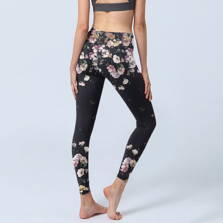 Buddha Stones Stiefmütterchen Blumenmuster Druck Gym Leggings Damen Yoga Hose - image 3