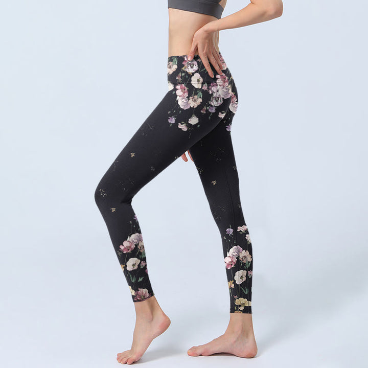 Buddha Stones Stiefmütterchen Blumenmuster Druck Gym Leggings Damen Yoga Hose - image 3