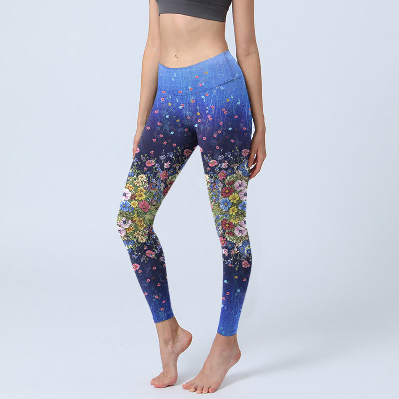 Buddha Stones Farbverlauf Blumenmuster Druck Gym Leggings Damen Yoga Hose - Dunkelblau - US18, UK/AU22, EU50 (4XL) - image 0