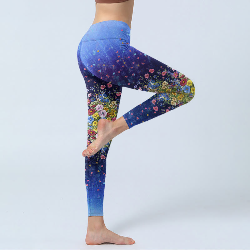 Buddha Stones Farbverlauf Blumenmuster Druck Gym Leggings Damen Yoga Hose - image 4