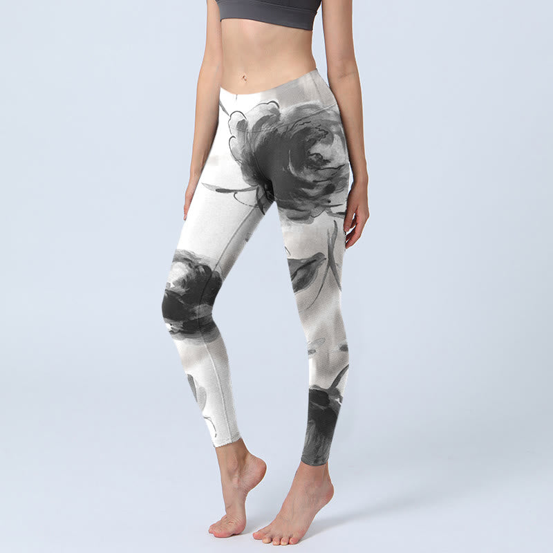 Buddha Stones Aquarell Rose Muster Druck Gym Leggings Damen Yoga Hose - Weiß - US18， UK/AU22，EU50 (4XL) - image 1
