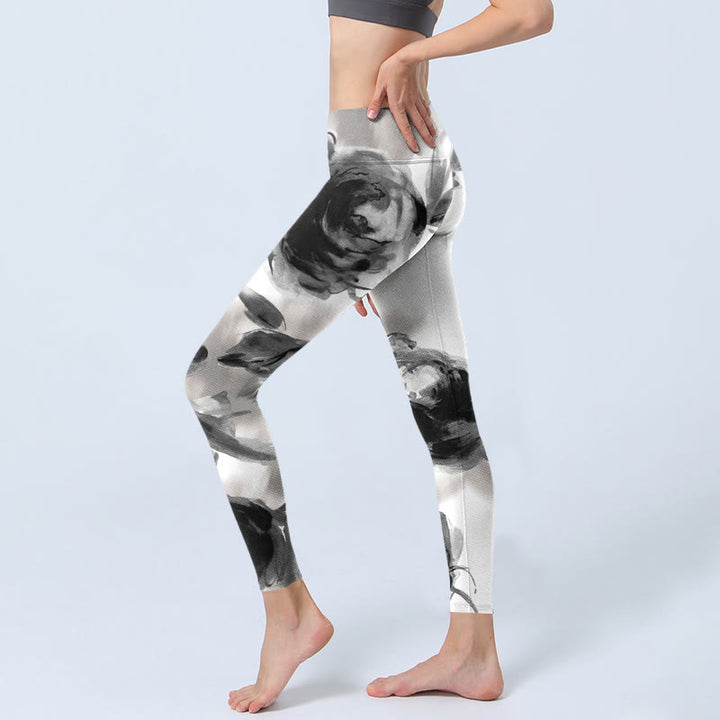Buddha Stones Aquarell Rose Muster Druck Gym Leggings Damen Yoga Hose - image 3