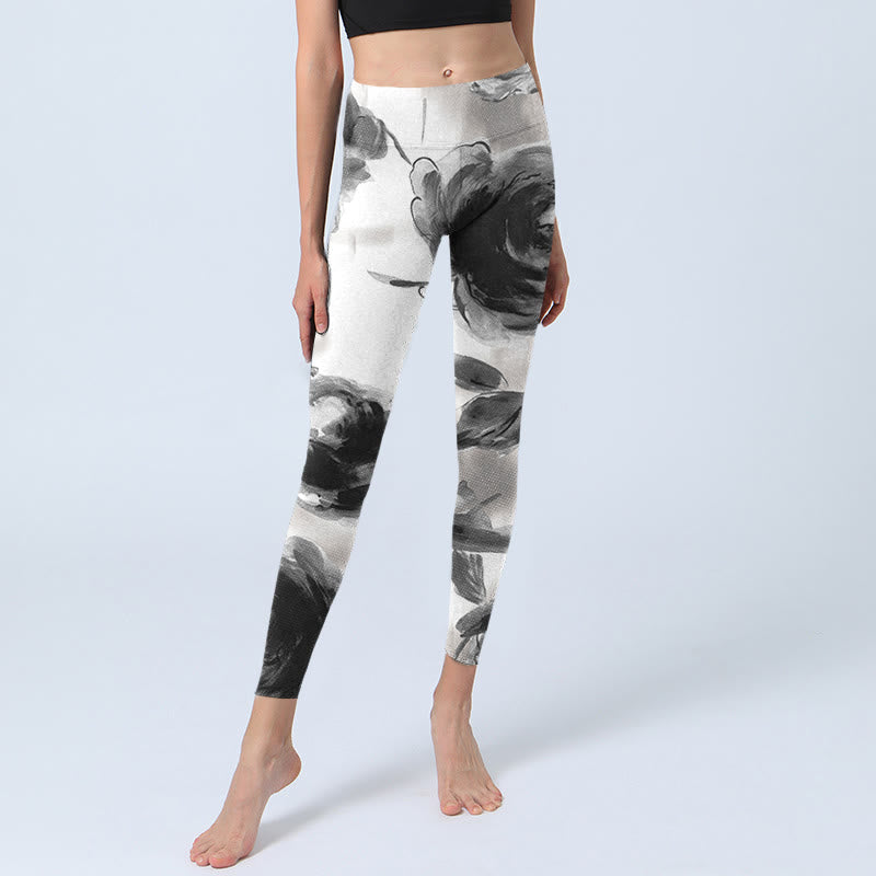Buddha Stones Aquarell Rose Muster Druck Gym Leggings Damen Yoga Hose - image 5