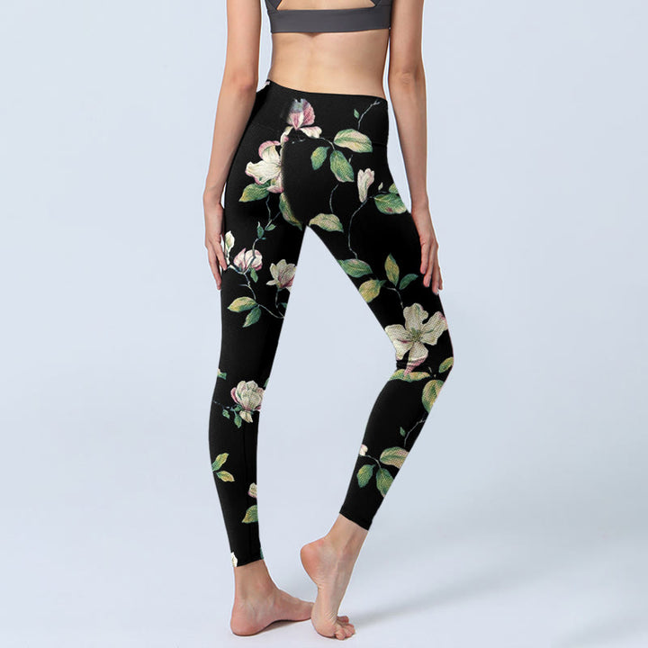 Buddha Stones Magnolien-Blumenmuster-Druck-Gym-Leggings für Damen, Yoga-Hose - image 3
