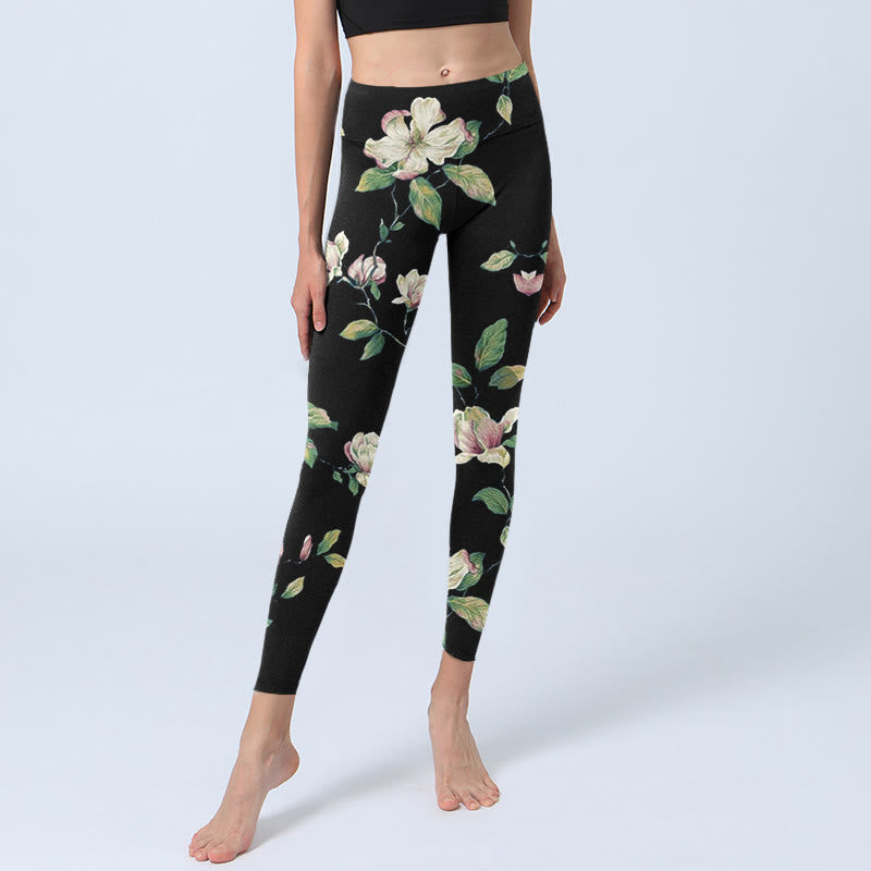 Buddha Stones Magnolien-Blumenmuster-Druck-Gym-Leggings für Damen, Yoga-Hose - image 6
